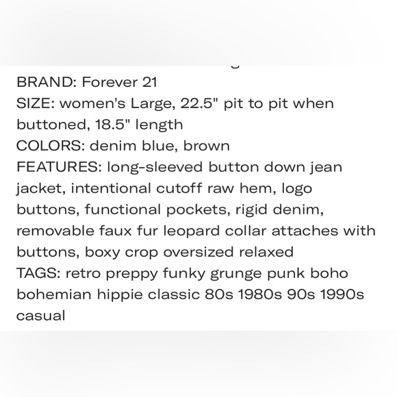 old forever 21 denim crop jacket with removable faux fur collar. size small - Picture 4 of 6